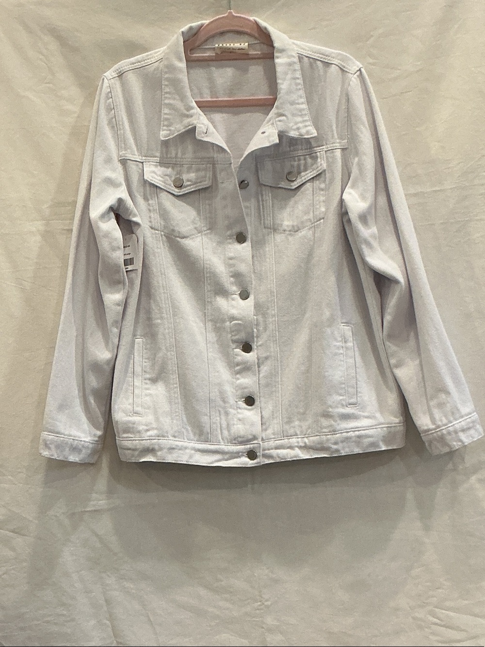 NWT Dress Up White “Stay Wild” Graphic Denim Trucker Jacket - size L